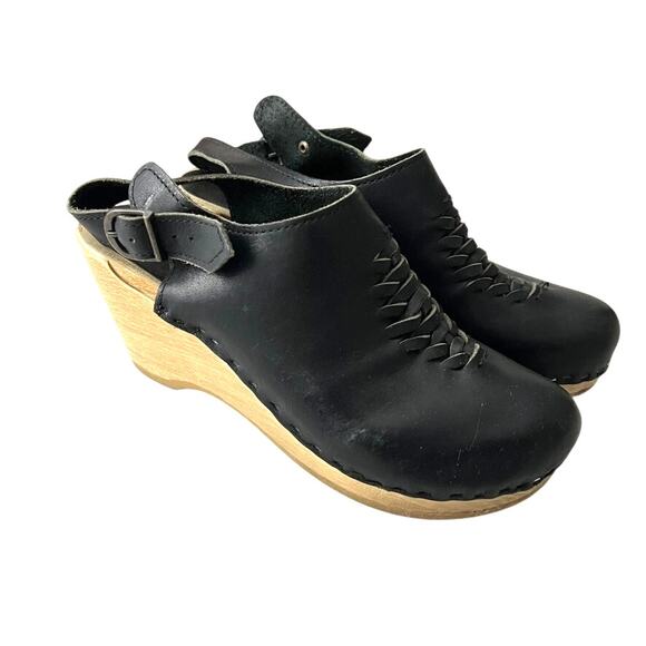 No. 6 Leather Wedge Clog Slingback Pump Wooden Platform Weave Women Size 39 - Picture 1 of 14